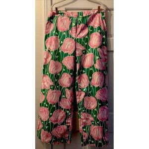 Lilly Pulitzer Vintage Pants Wide Leg Tulips Palazzo Floral Print 12 Gree…